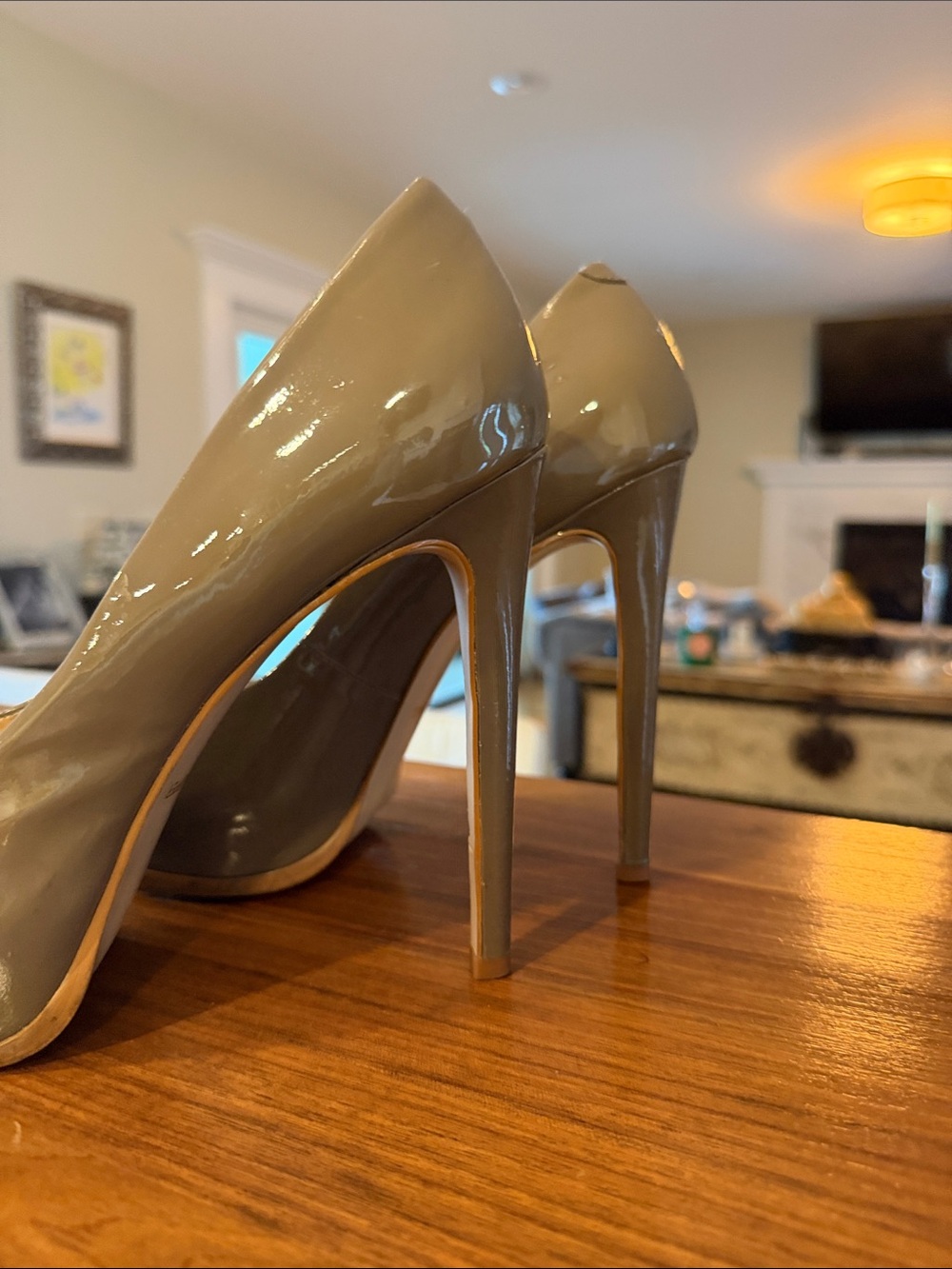 Kelsi Dagger Taupe Patent Round-Toe Platform Heels - Picture 6 of 8
